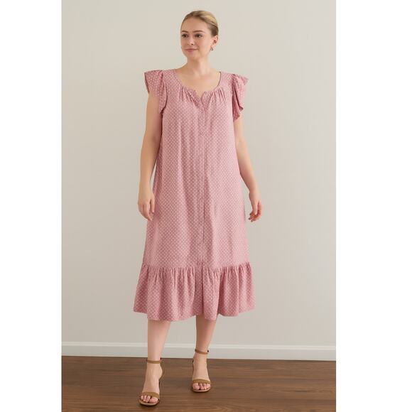 Cecilie Copenhagen Ruffle Shoulder Midi Dress Medium Pink - Picture 1 of 7